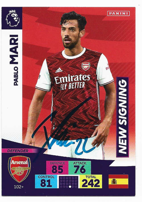 PABLO MARI (Arsenal) - PANINI `E. P/League` 2021 -  Personally `AUTOGRAPHED` TRADING CARD