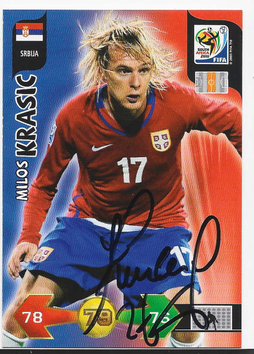 MILOS KRASIC (Serbia) - PANINI WORLD CUP 2010 -  Personally `AUTOGRAPHED` TRADING CARD