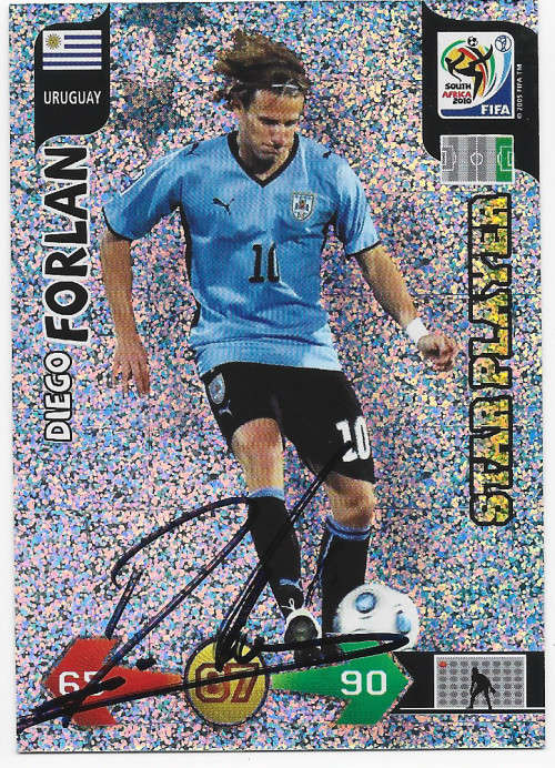 DIEGO FORLAN (Uruguay) - PANINI WORLD CUP 2010 -  Personally `AUTOGRAPHED` FOIL TRADING CARD