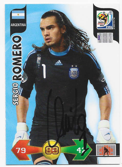 SERGIO ROMERO (Argentina) - PANINI WORLD CUP 2010 -  Personally `AUTOGRAPHED`  TRADING CARD
