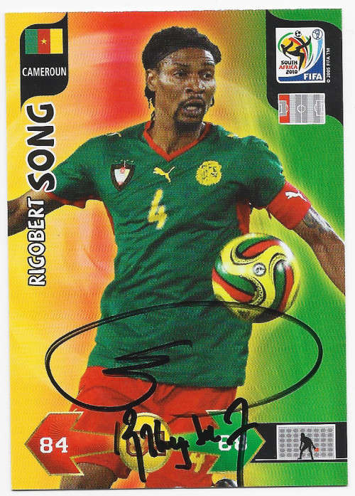 RIGOBERT SONG (Cameroon) - PANINI WORLD CUP 2010 -  Personally `AUTOGRAPHED` TRADING CARD