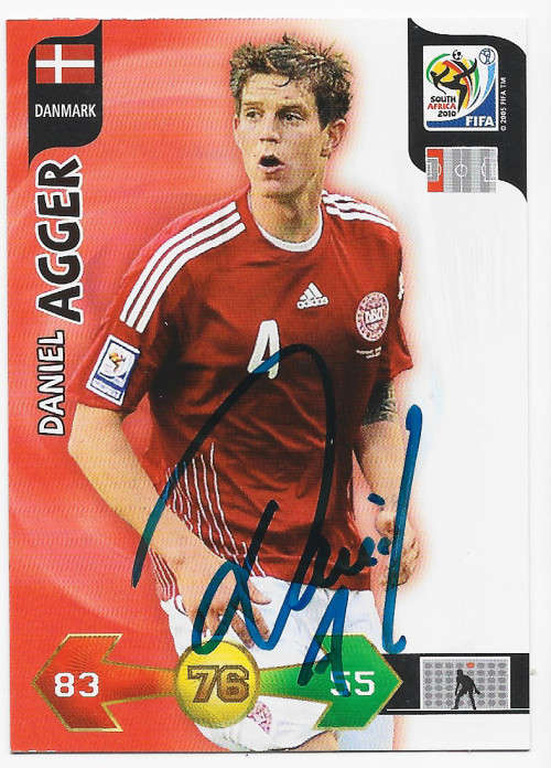 DANIEL AGGER (Danmark) - PANINI WORLD CUP 2010 -  Personally `AUTOGRAPHED` TRADING CARD