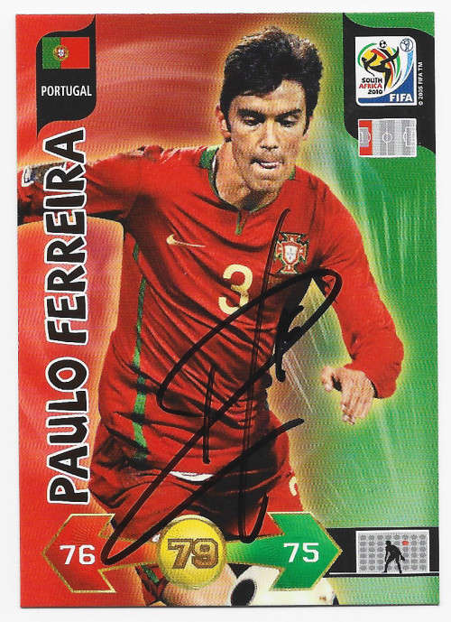 PAULO FERREIRA (Portugal) - PANINI WORLD CUP 2010 -  RARE Personally `AUTOGRAPHED` TRADING CARD