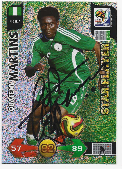 OBAFEMI MARTINS (Nigeria) - PANINI WORLD CUP 2010 -  Personally `AUTOGRAPHED` FOIL TRADING CARD