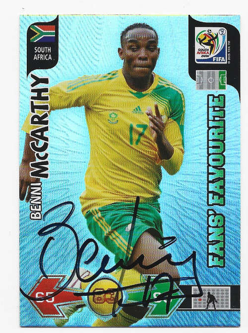 BENNY McCARTHY (South Africa) - PANINI WORLD CUP 2010 -  Personally `AUTOGRAPHED` FOIL TRADING CARD