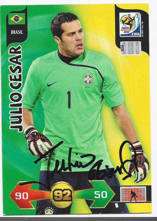 JULIO CESAR (Brasil) - PANINI WORLD CUP 2010 -  Personally `AUTOGRAPHED` TRADING CARD