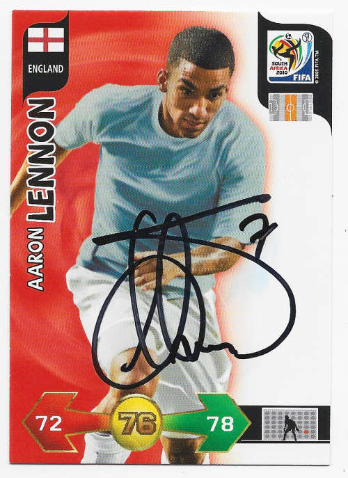AARON LENNON (England) - PANINI WORLD CUP 2010 -  Personally `AUTOGRAPHED` TRADING CARD
