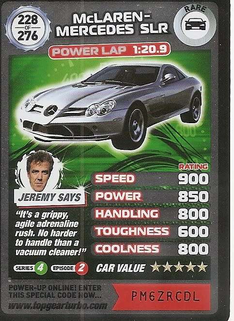 McLAREN MERCEDES SLR  - `BBC` TOP GEAR TURBO CHALLENGE  - `RARE` TRADING CARD 228