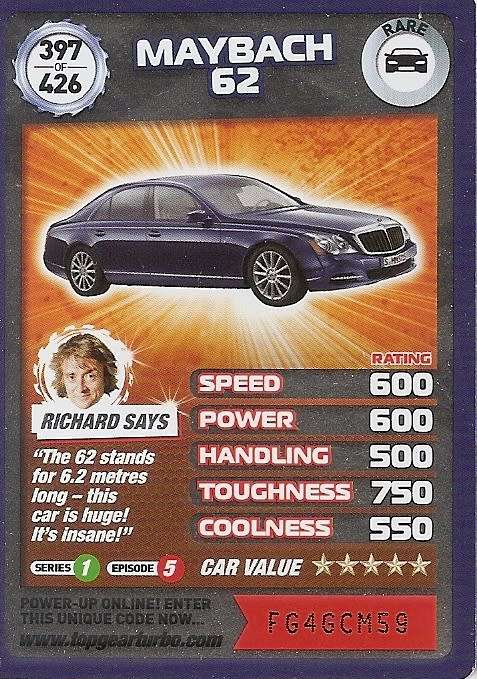 MAYBACK 62 - `BBC` TOP GEAR TURBO CHALLENGE `EXTRA`  - `RARE` TRADING CARD 397