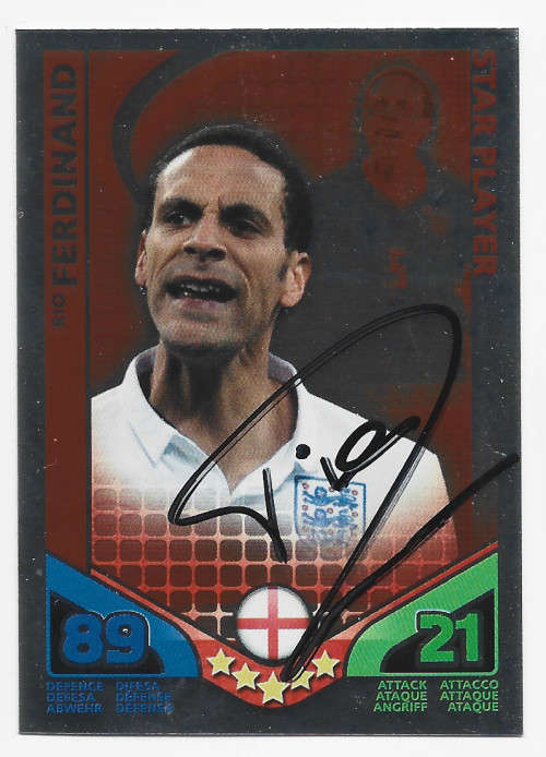 RIO FERDINAND (England) - TOPPS  FIFA WORLD CUP 2010 - Personally `AUTOGRAPHED` TRADING CARD