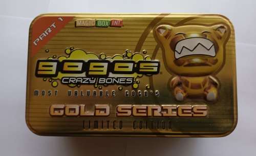 GOGO`S CRAZY BONES - GOLD `Limited Edition TIN` with 10 Exclusive pieces - RARE GOLD L/Edition TIN