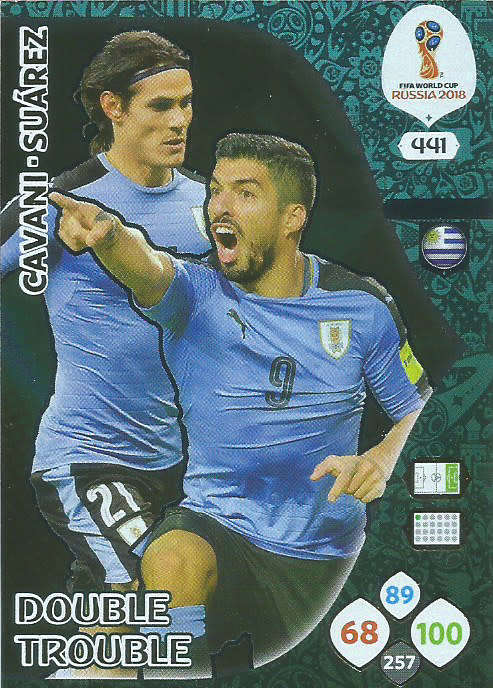 SUAREZ/CAVANI - PANINI FIFA WORLD CUP 2018 RUSSIA - FRANCE `DOUBLE TROUBLE` FOIL CARD 441