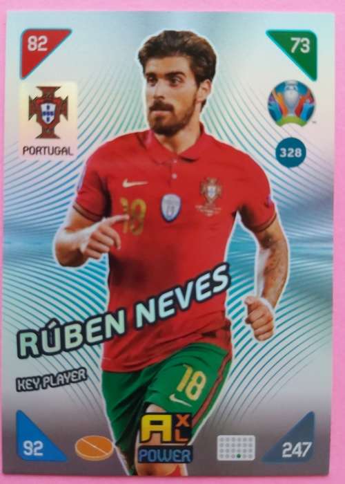 RUBEN NEVES - PANINI  `EURO 2020 KICK OFF` - SILVER FOIL `KEY PLAYER` TRADING CARD 328
