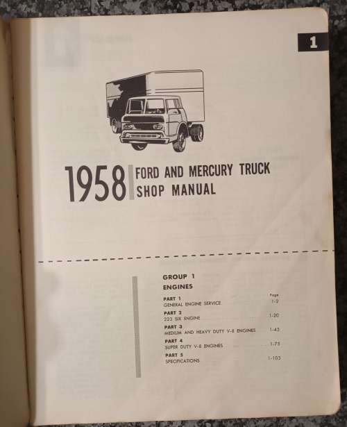 FORD and MERCURY 1958 TRUCK -  RARE SHOP MANUAL in FAIR CONDITION
