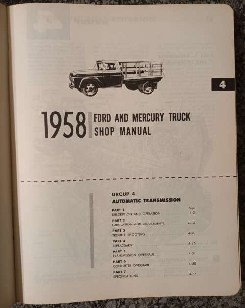 FORD and MERCURY 1958 TRUCK -  RARE SHOP MANUAL in FAIR CONDITION