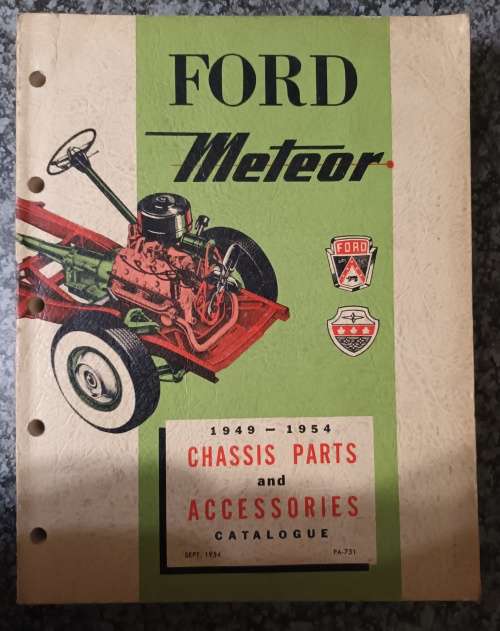 FORD METEOR 1949 to 1954 -  RARE SHOP CHASSIS PARTS and ACCESSORIES MANUAL in Fair Condition