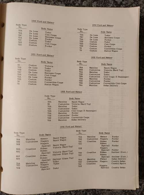 FORD METEOR 1949 to 1954 -  RARE SHOP CHASSIS PARTS and ACCESSORIES MANUAL in Fair Condition