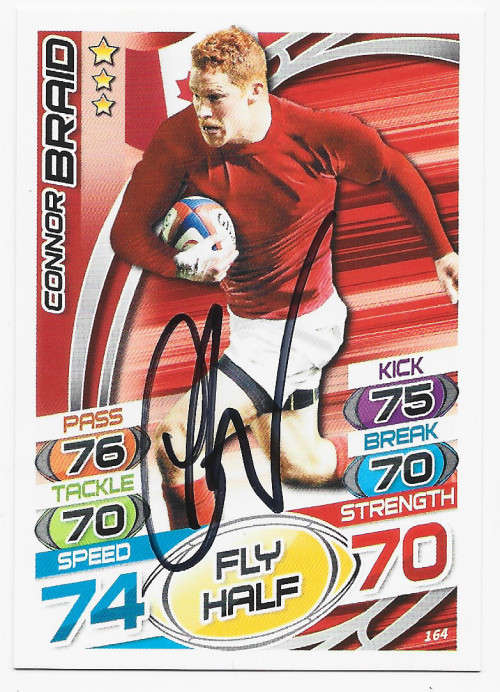 CONNOR BRAID (CANADA) - TOPPS `RUGBY WORLD CUP` 2015 - Personally SIGNED TRADING CARD