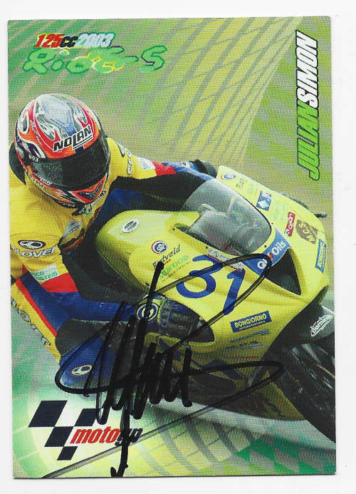 JULIAN SIMON  - MOTO GP 2003 COLLECTION - 125cc RIDER `AUTOGRAPHED` TRADING CARD