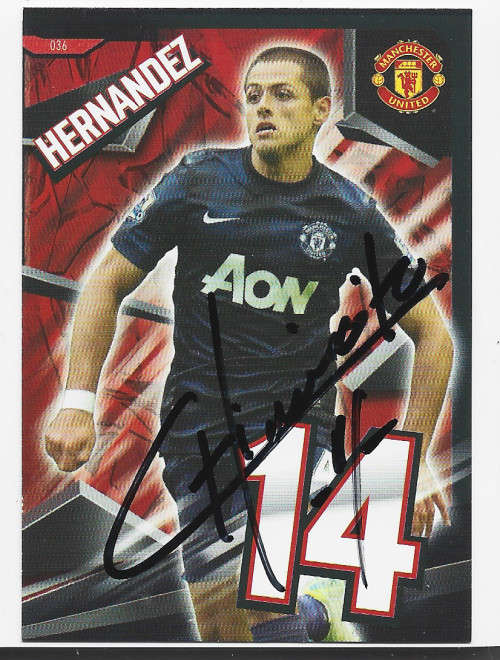 JAVIER HERNANDEZ - PANINI Manchester United `ADRENALYN 2014` -  Personally `AUTOGRAPHED` TRAD. CARD