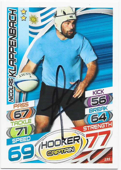 NICOLAS KLAPPENBACH (URUGUAY) - TOPPS `RUGBY WORLD CUP` 2015 - Personally SIGNED TRADING CARD