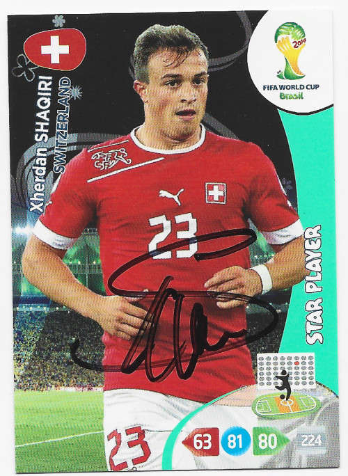 XHERDAN SHAQIRI (Swiss) - PANINI WORLD CUP 2014 -  Personally `AUTOGRAPHED` TRADING CARD