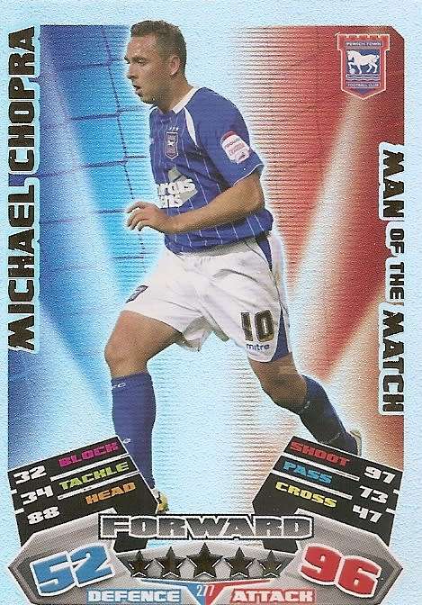 MICHAEL CHOPRA (Ipswich Tow) - TOPPS `MATCH ATTAX CHAMPIONSHIPS` 2011/12 - FOIL `MAN of  MATCH` CARD