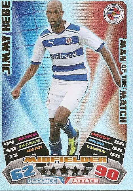 JIMMY KEBE (Reading) - TOPPS `MATCH ATTAX CHAMPIONSHIPS` 2011/12 - FOIL `MAN of  MATCH` CARD