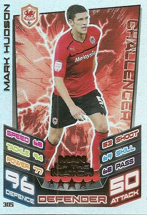 MARK HUDSON (Cardiff City) - TOPPS `MATCH ATTAX CHAMPIONSHIPS` 2012/13 - FOIL `MAN of  MATCH` CARD