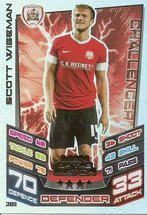 SCOTT WISEMAN (Barnsley) - TOPPS `MATCH ATTAX CHAMPIONSHIPS` 2012/13 - FOIL `MAN of  MATCH` CARD
