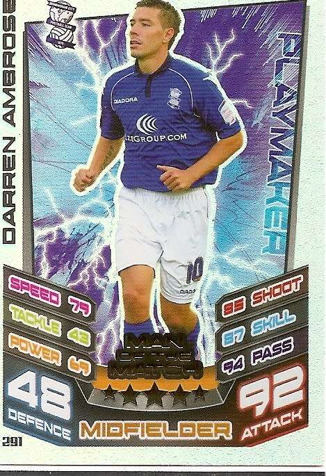 DARREN AMBROSE (Birmingham) - TOPPS `MATCH ATTAX CHAMPIONSHIPS` 2012/13 - FOIL `MAN of  MATCH` CARD