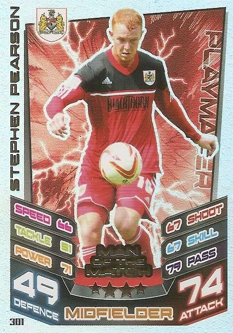 STEPHEN PEARSON (Bristol) - TOPPS `MATCH ATTAX CHAMPIONSHIPS` 2012/13 - FOIL `MAN of MATCH` CARD