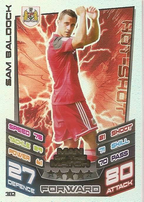 SAM BALDOCK (Bristol) - TOPPS `MATCH ATTAX CHAMPIONSHIPS` 2012/13 - FOIL `MAN of MATCH` CARD