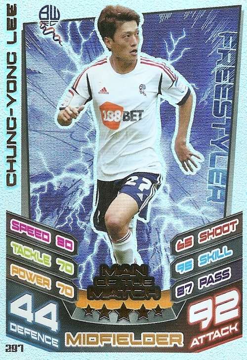 CHUNG YONG LEE (Bolton) - TOPPS `MATCH ATTAX CHAMPIONSHIPS` 2012/13 - FOIL `MAN of MATCH` CARD