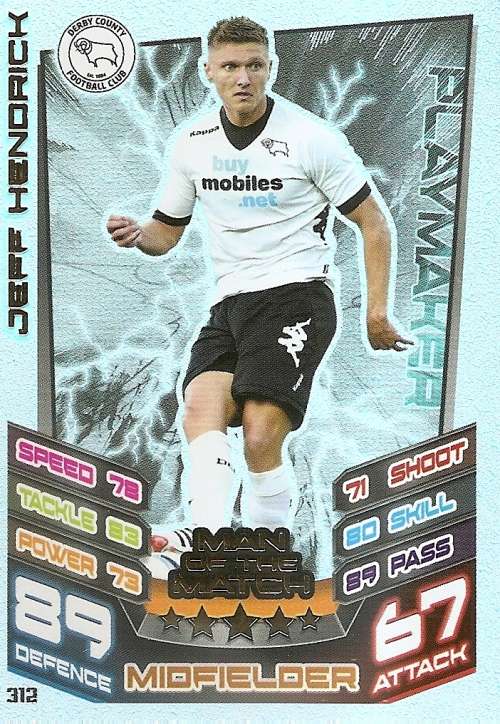 JEFF HENDRICK (Derby) - TOPPS `MATCH ATTAX CHAMPIONSHIPS` 2012/13 - FOIL `MAN of MATCH` CARD