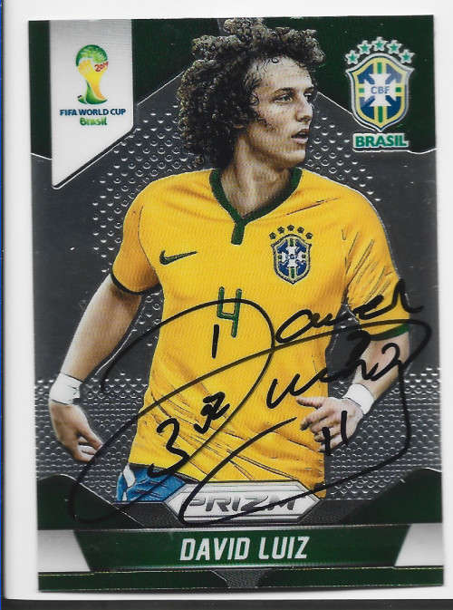 DAVID LUIZ (Brazil) - PANINI `PRIZM` WORLD CUP 2014 -  Personally `AUTOGRAPHED` TRADING CARD