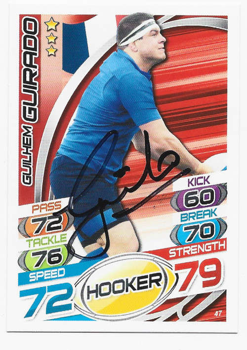 GUILHEM GUIRADO (FRANCE) - TOPPS `RUGBY WORLD CUP` 2015 - Personally SIGNED TRADING CARD