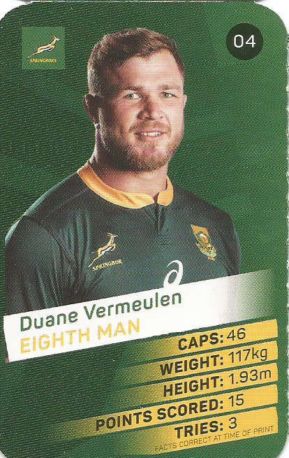 DUANE VERMEULEN -  2019 Pick n Pay Rugby World Cup  COLLECTION CARD 4