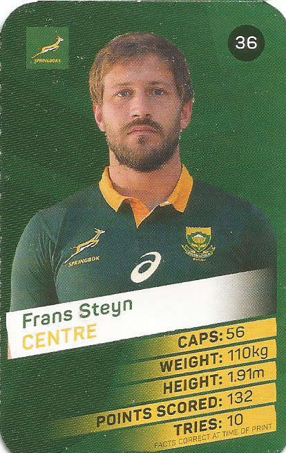 FRANS STEYN -  2019 Pick n Pay Rugby World Cup  COLLECTION CARD 36