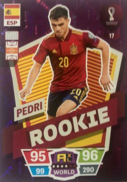 PEDRI - PANINI `FIFA WORLD CUP 2022` QATAR - RARE `ROOKIE` TRADING CARD 17
