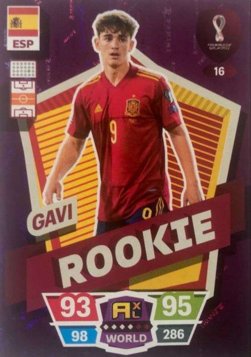 GAVI - PANINI `FIFA WORLD CUP 2022` QATAR - RARE `ROOKIE` TRADING CARD 16
