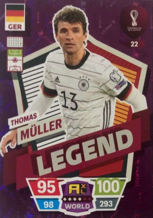 THOMAS MULLER - PANINI `FIFA WORLD CUP 2022` QATAR - RARE `LEGEND` TRADING CARD 22
