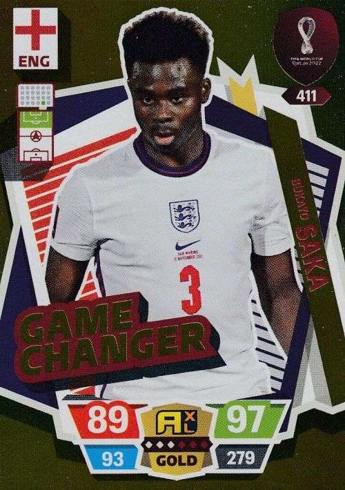 BUKAYO SAKA - PANINI `FIFA WORLD CUP 2022` QATAR - RARE `GAME CHANGER` TRADING CARD 411