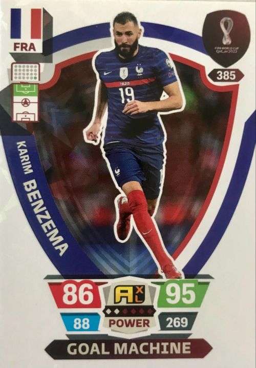 KARIM BENZEMA - PANINI `FIFA WORLD CUP 2022` QATAR - `GOAL MACHINE` TRADING CARD 385