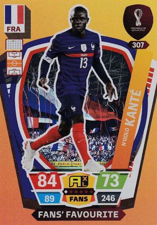 N`KOLO KANTE - PANINI `FIFA WORLD CUP 2022` QATAR - `FANS FAVOURITE` TRADING CARD 307