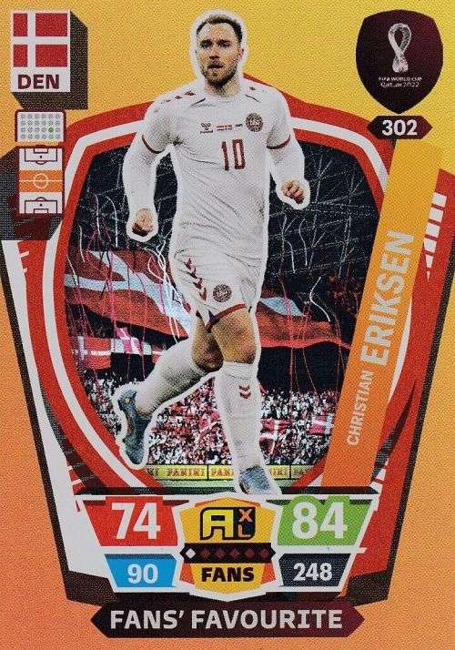 C. ERIKSEN - PANINI `FIFA WORLD CUP 2022` QATAR - `FANS FAVOURITE` TRADING CARD 302