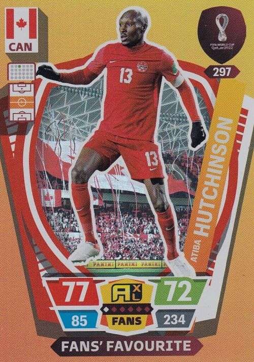 A. HUTCHINSON - PANINI `FIFA WORLD CUP 2022` QATAR - `FANS FAVOURITE` TRADING CARD 297