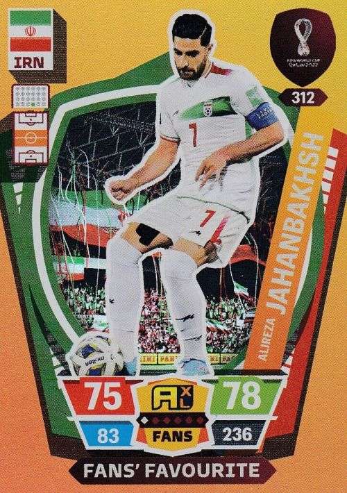 A. JAHANBAKHSH - PANINI `FIFA WORLD CUP 2022` QATAR - `FANS FAVOURITE` TRADING CARD 312