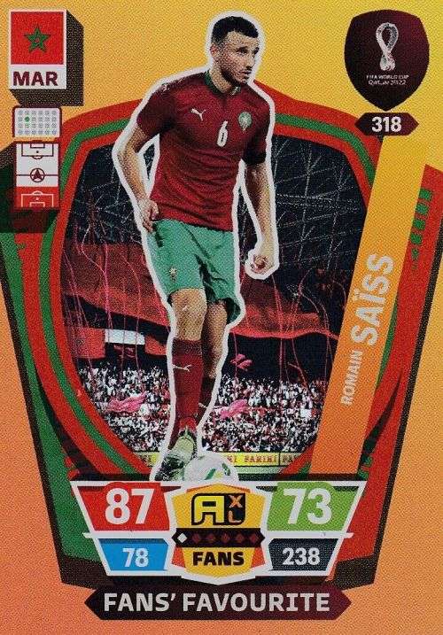ROMAIN SAISS - PANINI `FIFA WORLD CUP 2022` QATAR - `FANS FAVOURITE` TRADING CARD 318