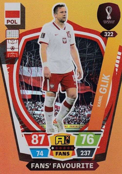 KAMIL GLIK - PANINI `FIFA WORLD CUP 2022` QATAR - `FANS FAVOURITE` TRADING CARD 322